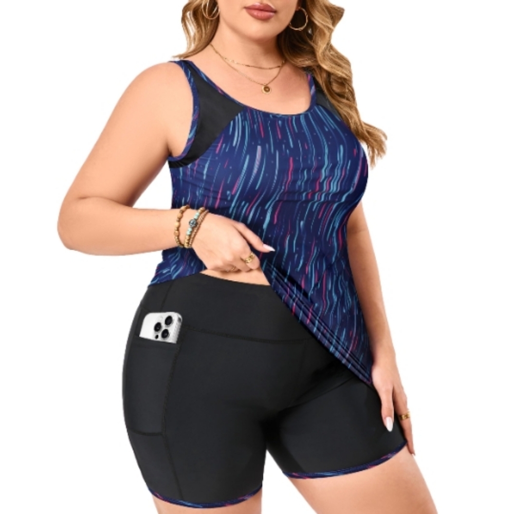 SOTHEA 2025 Plus Size Bathing Suits Adjustable Strap U Neck Two Pieces Tankini